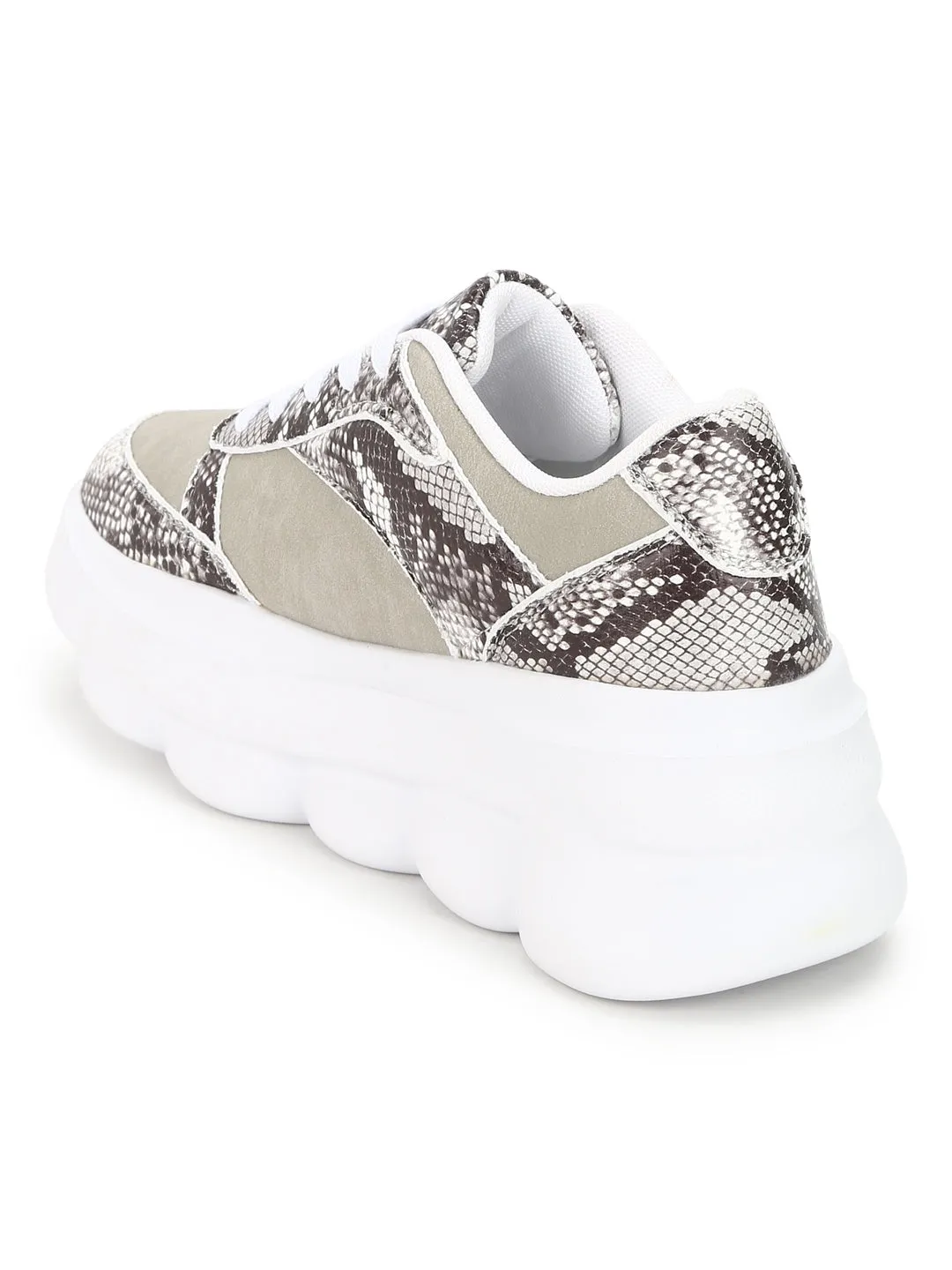 Stone Snake Cleated Bottom Platform Lace-up Chunky Sneakers