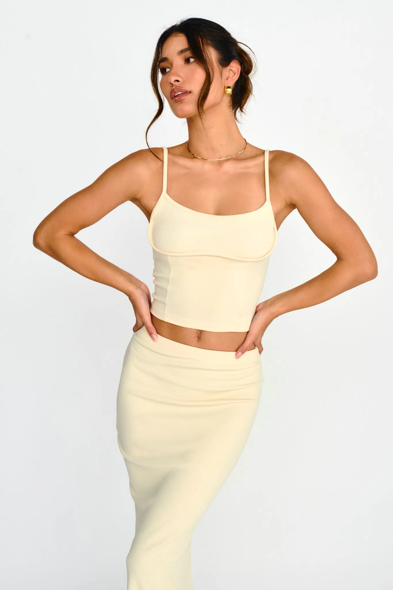 Strike A Pose Ribbed Crop Top Cream