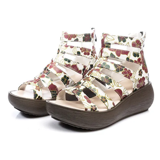 Summer Flower Printed Wedges Women's Roman Sandals