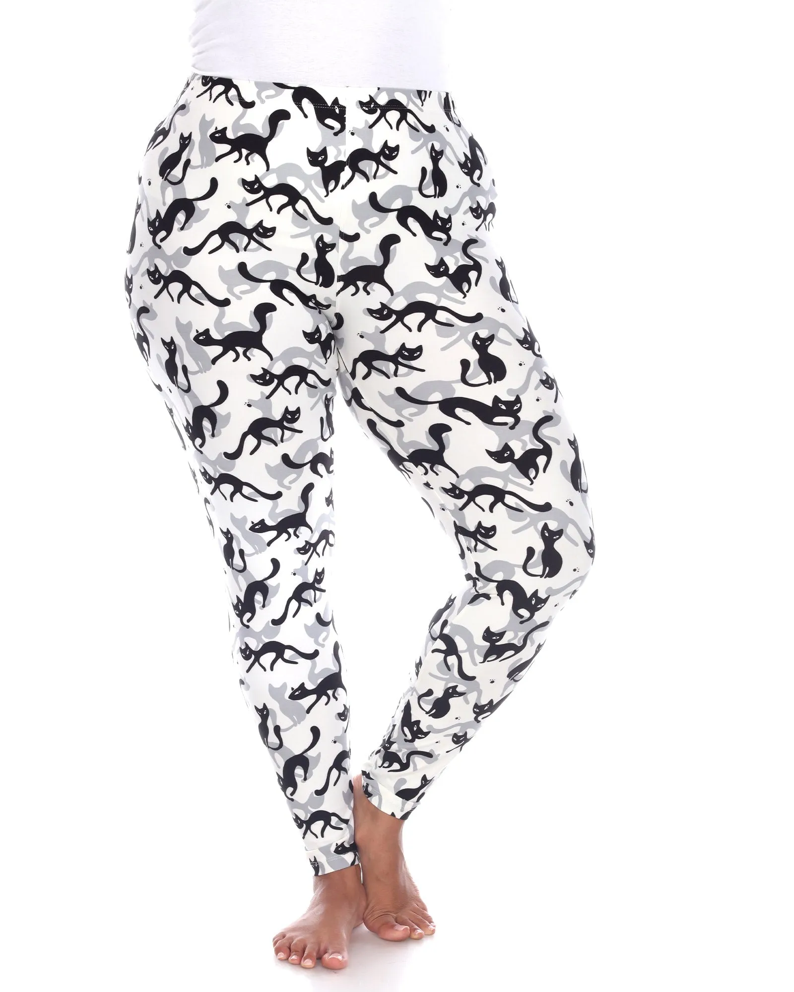 Super Soft Cat Printed Leggings | White