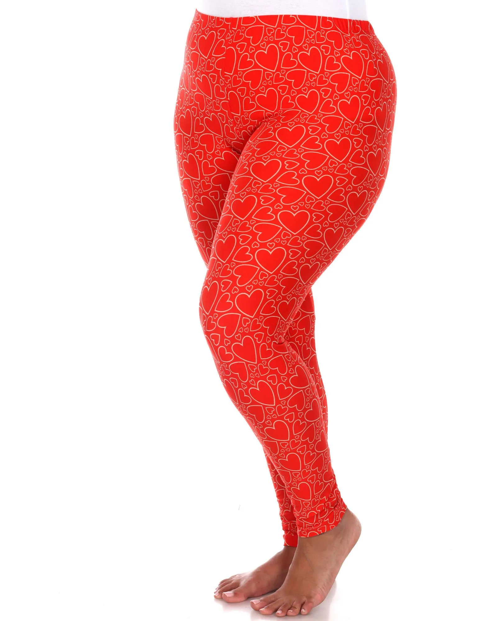 Super Soft Heart Printed Leggings | Red White