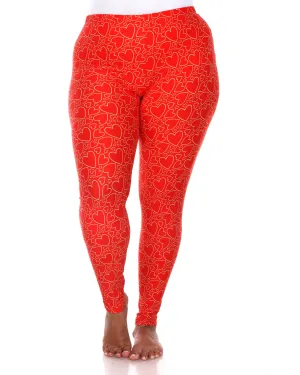 Super Soft Heart Printed Leggings | Red White