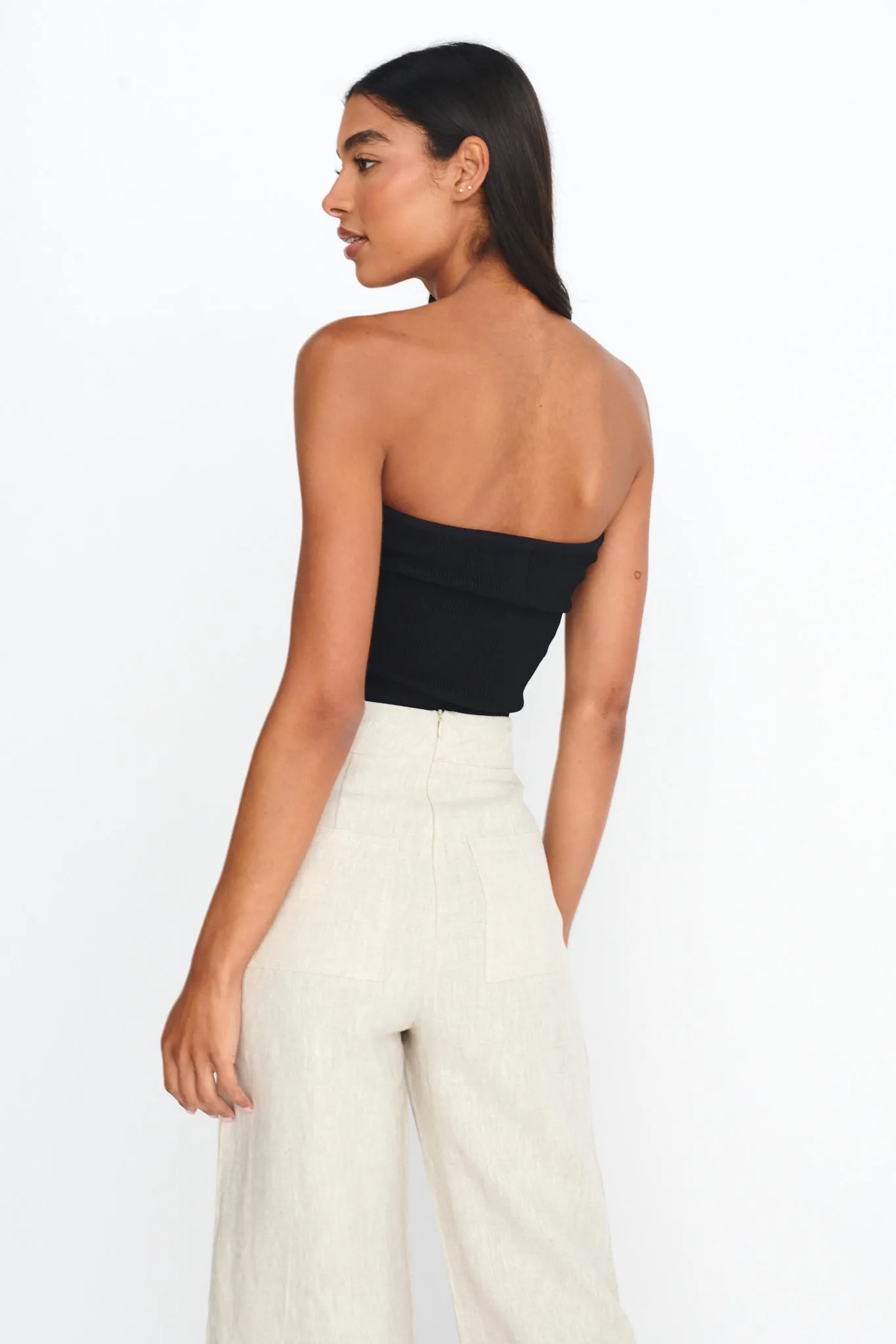 Teagan Strapless Ribbed Knit Top Black