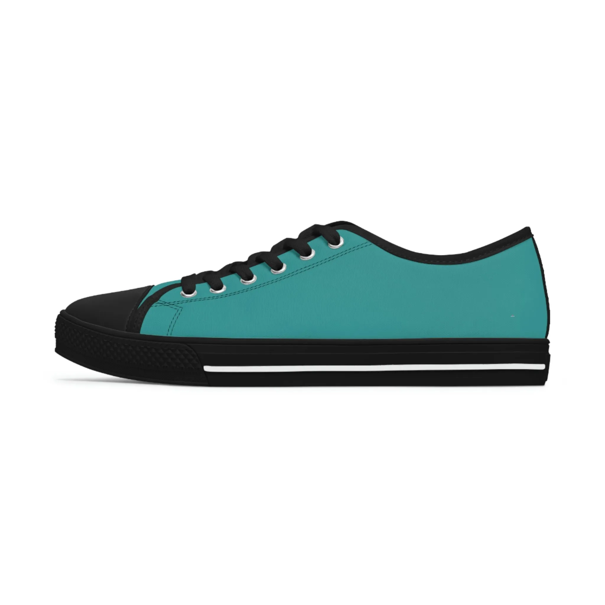 Teal Blue Color Ladies' Sneakers, Best Solid Blue Color Designer Women's Low Top Sneakers  (US Size: 5.5-12)