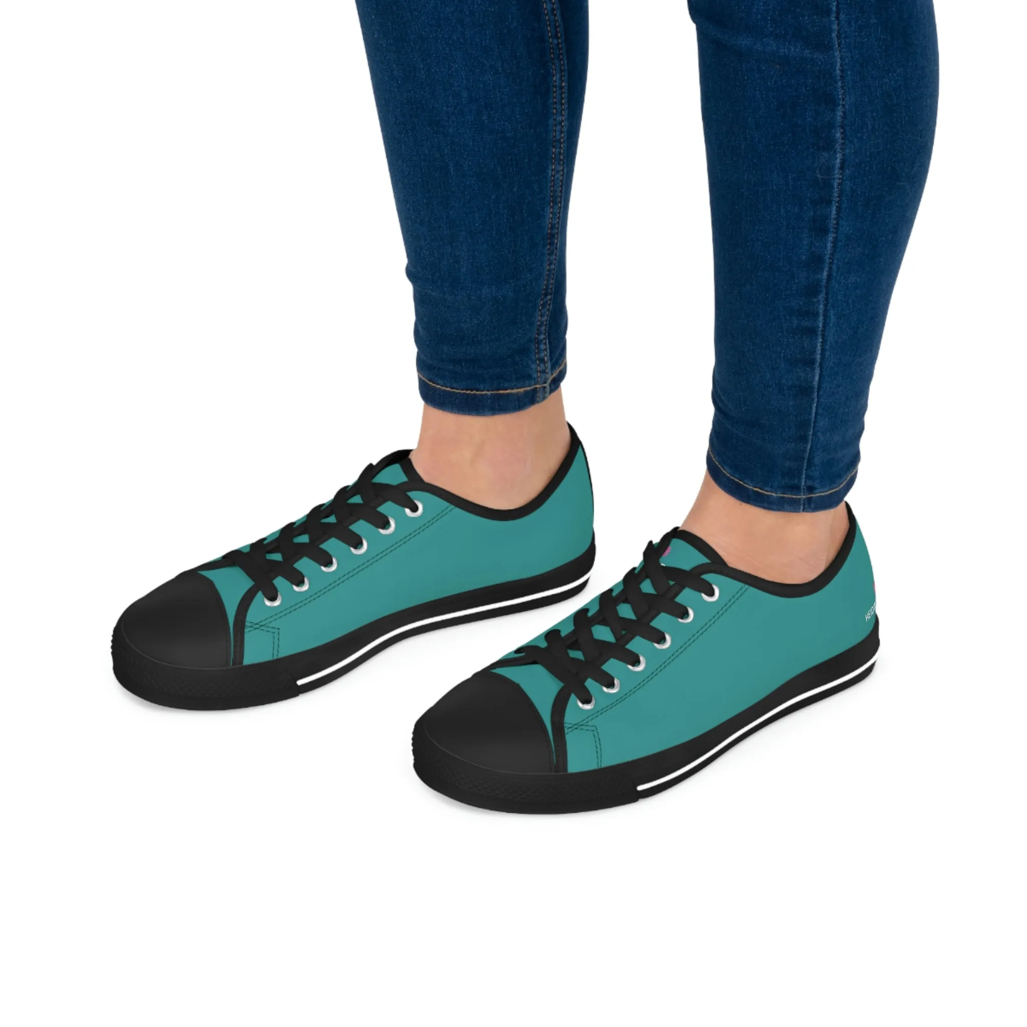 Teal Blue Color Ladies' Sneakers, Best Solid Blue Color Designer Women's Low Top Sneakers  (US Size: 5.5-12)