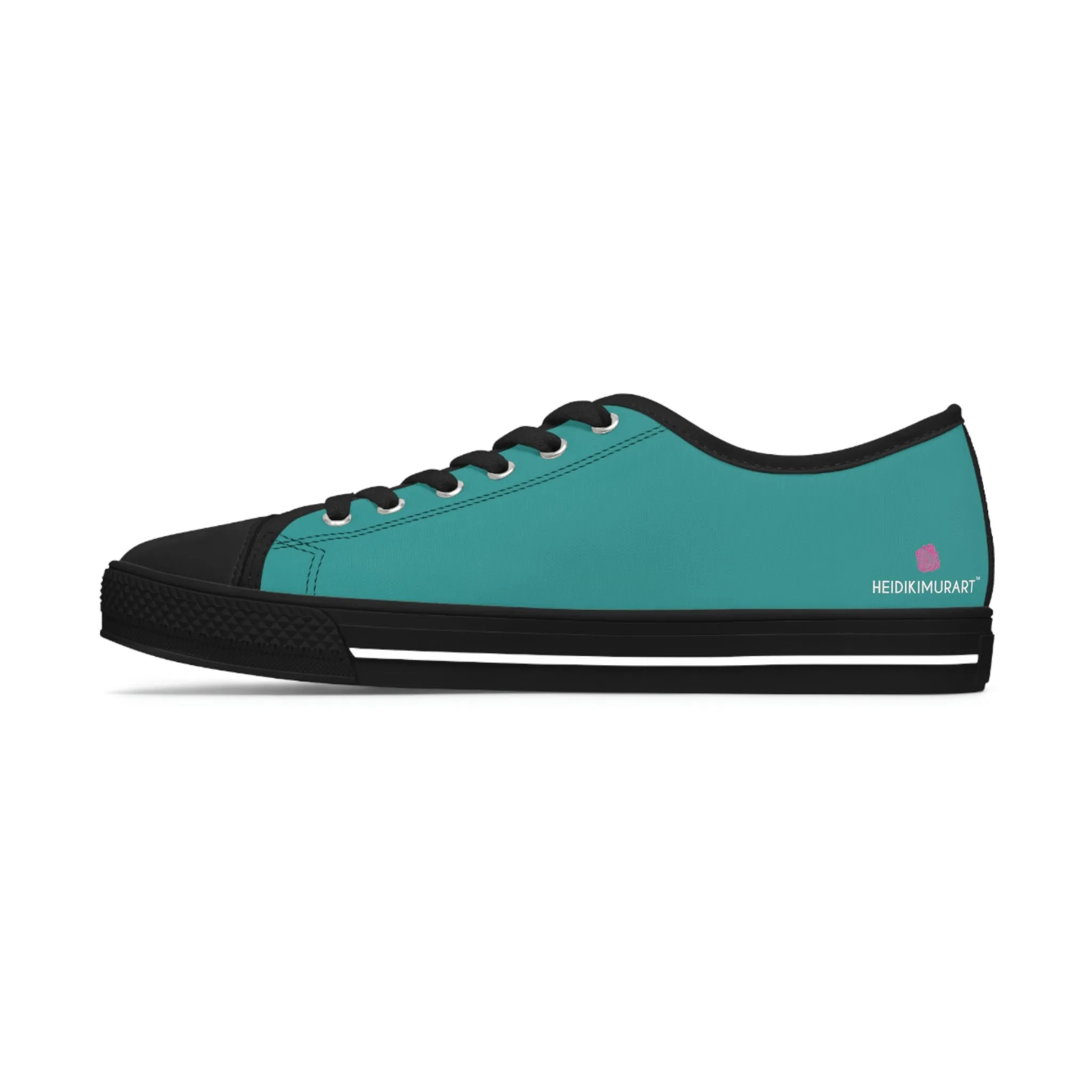 Teal Blue Color Ladies' Sneakers, Best Solid Blue Color Designer Women's Low Top Sneakers  (US Size: 5.5-12)