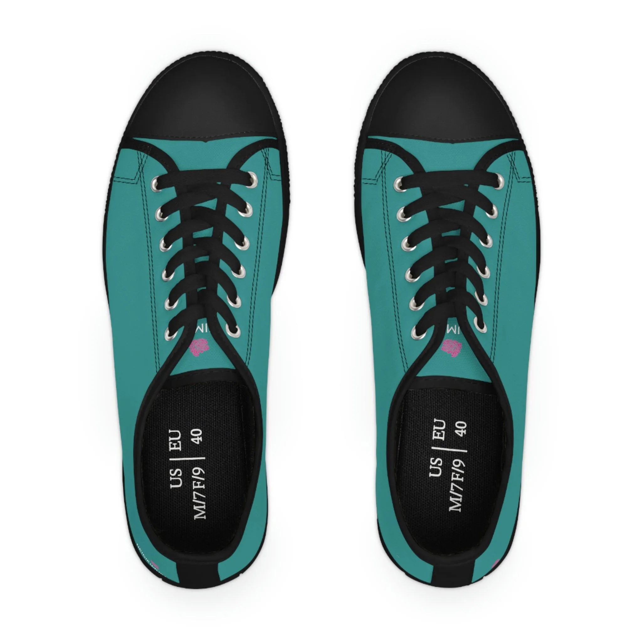 Teal Blue Color Ladies' Sneakers, Best Solid Blue Color Designer Women's Low Top Sneakers  (US Size: 5.5-12)