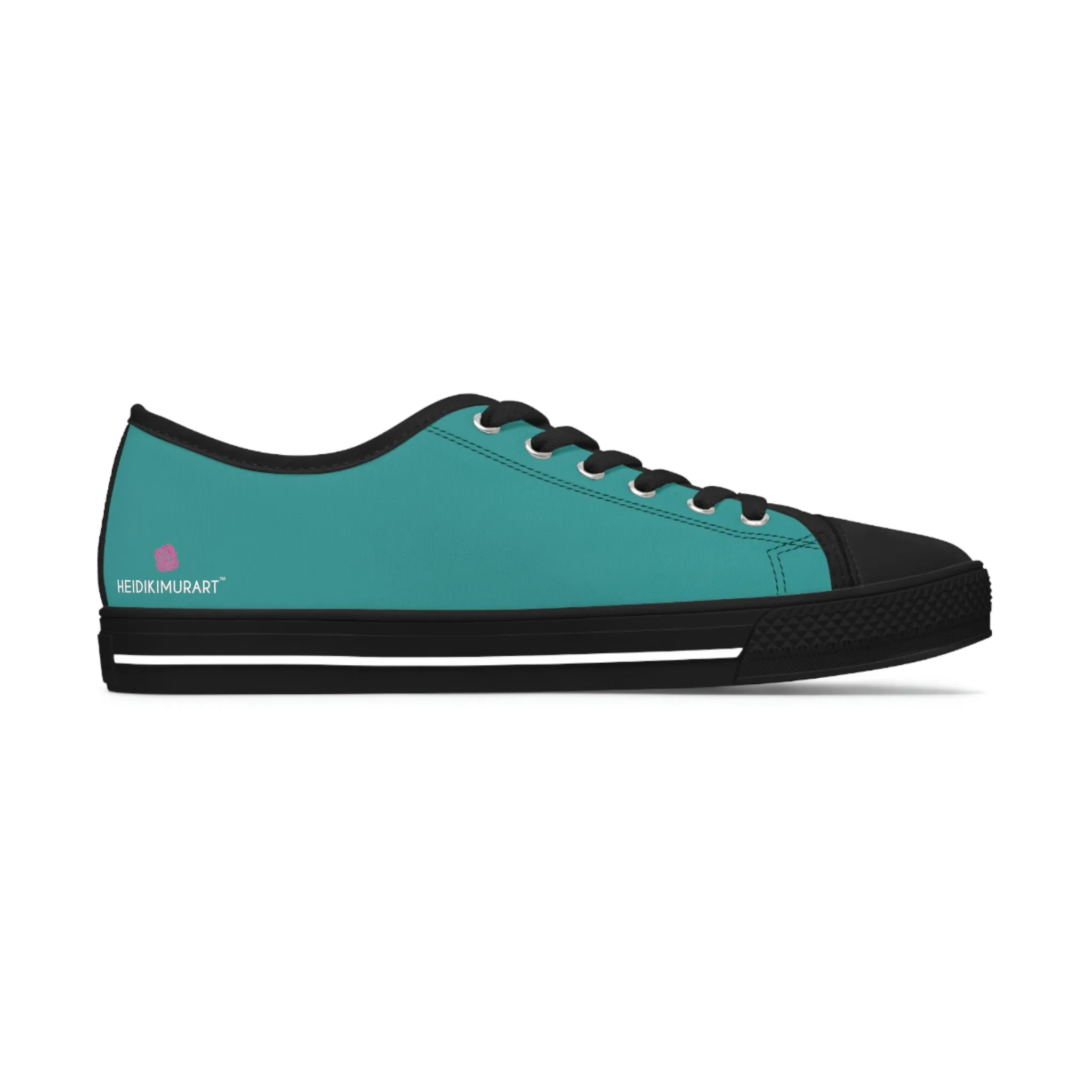 Teal Blue Color Ladies' Sneakers, Best Solid Blue Color Designer Women's Low Top Sneakers  (US Size: 5.5-12)