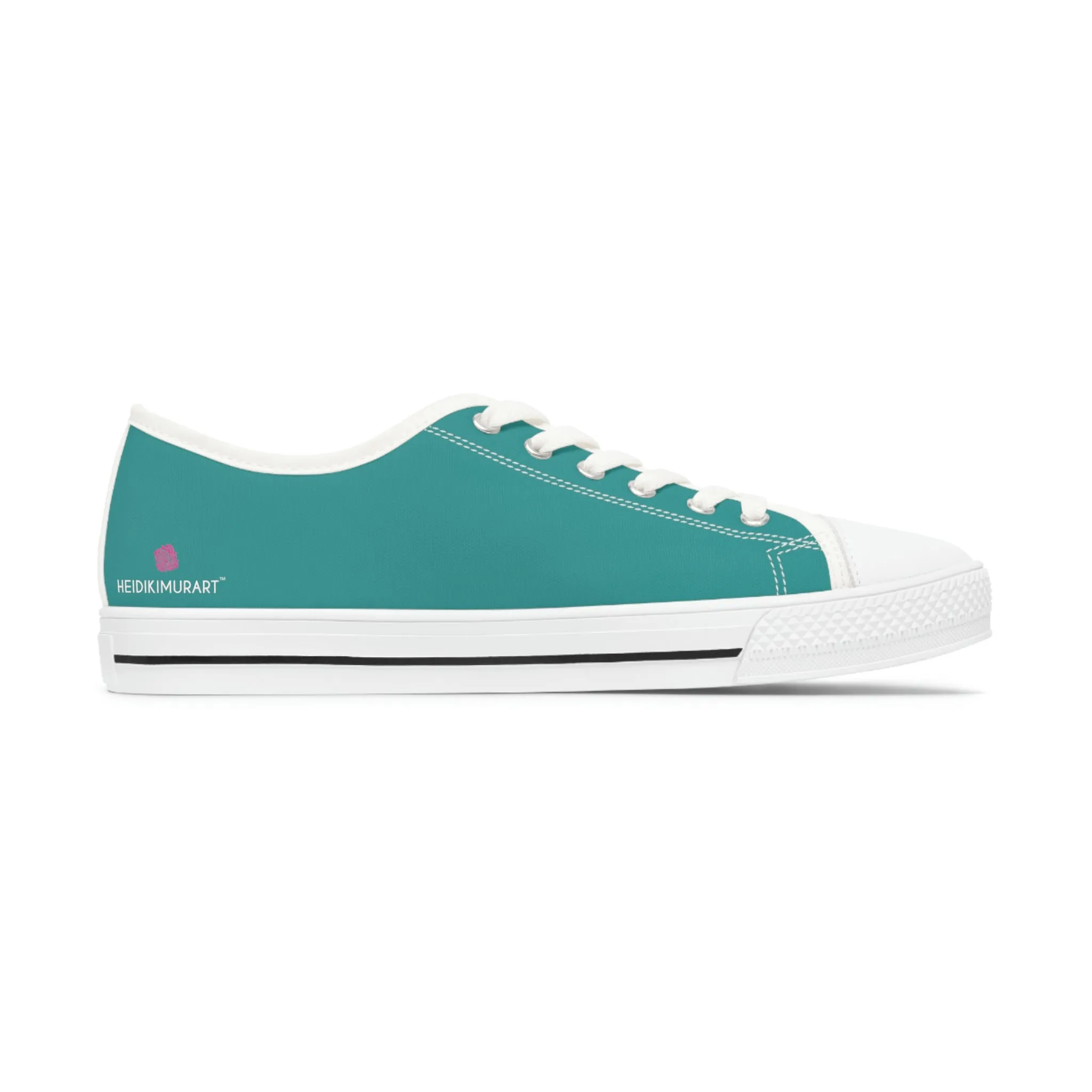 Teal Blue Color Ladies' Sneakers, Best Solid Blue Color Designer Women's Low Top Sneakers  (US Size: 5.5-12)