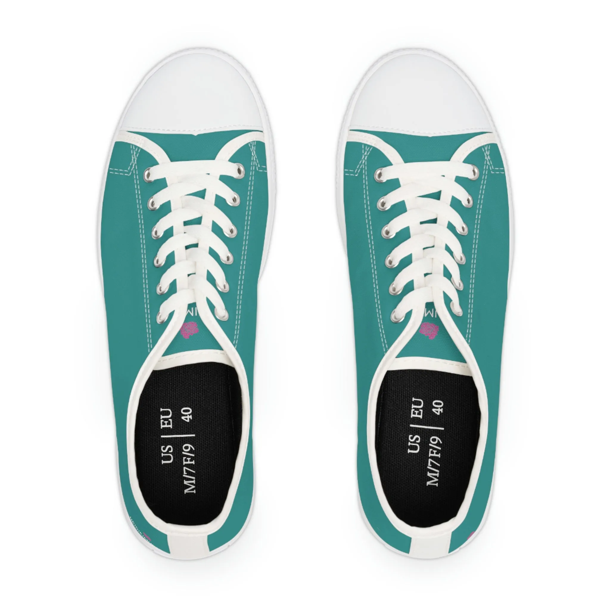 Teal Blue Color Ladies' Sneakers, Best Solid Blue Color Designer Women's Low Top Sneakers  (US Size: 5.5-12)