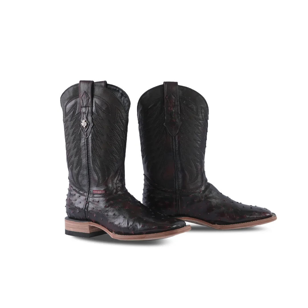 Texas Country Exotic Boot Ostrich Black Cherry Square Toe AV20