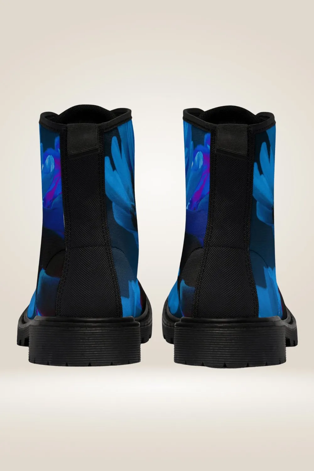 TGC Boutique Blue Flower Print Combat Boots - Black Sole