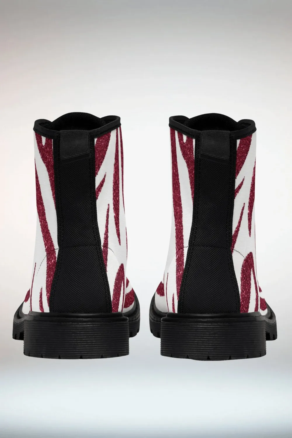 TGC Boutique Red And White Glitter Combat Boots - Black Sole