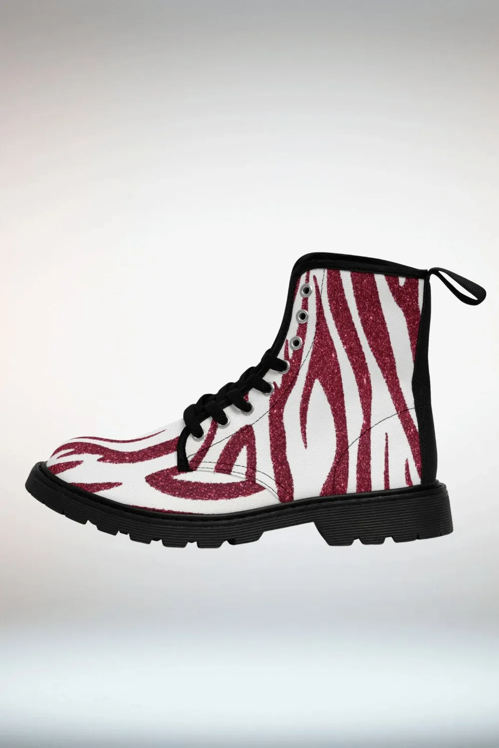 TGC Boutique Red And White Glitter Combat Boots - Black Sole