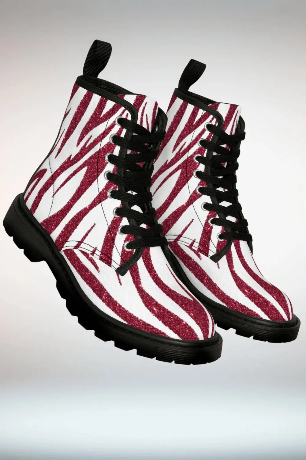 TGC Boutique Red And White Glitter Combat Boots - Black Sole