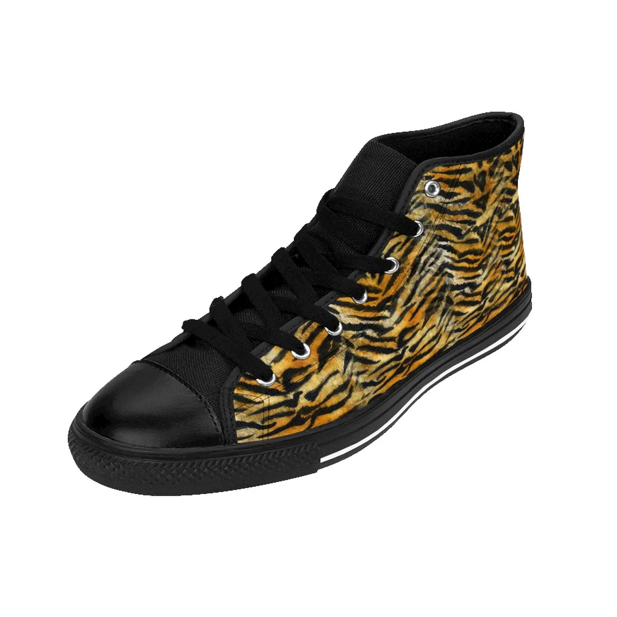 Tiger Striped Women's High Tops Sneakers, Striped Animal Print Running Shoes For Her