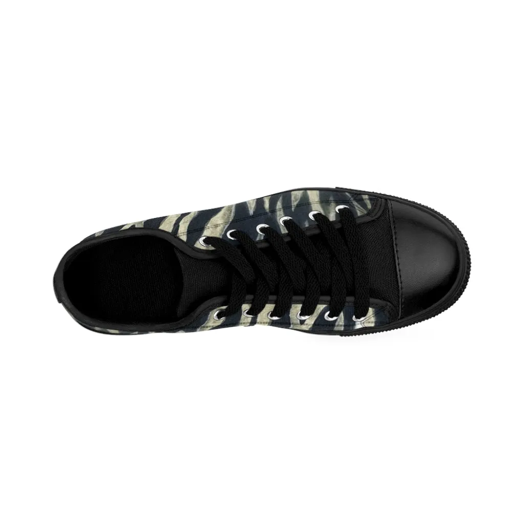 Tiger Striped Women's Sneakers, Light Yellow Animal Print Low Top Tennis Shoes For Ladies