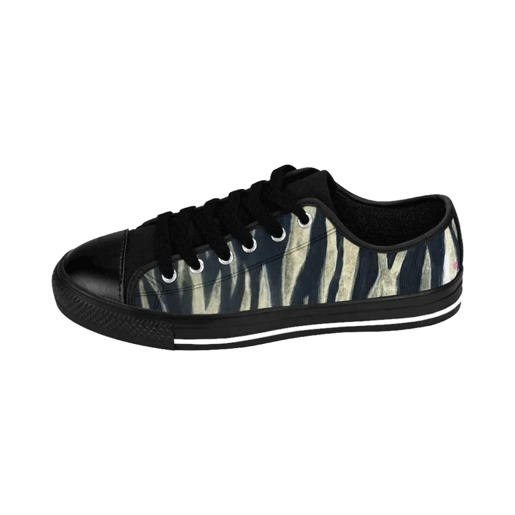 Tiger Striped Women's Sneakers, Light Yellow Animal Print Low Top Tennis Shoes For Ladies