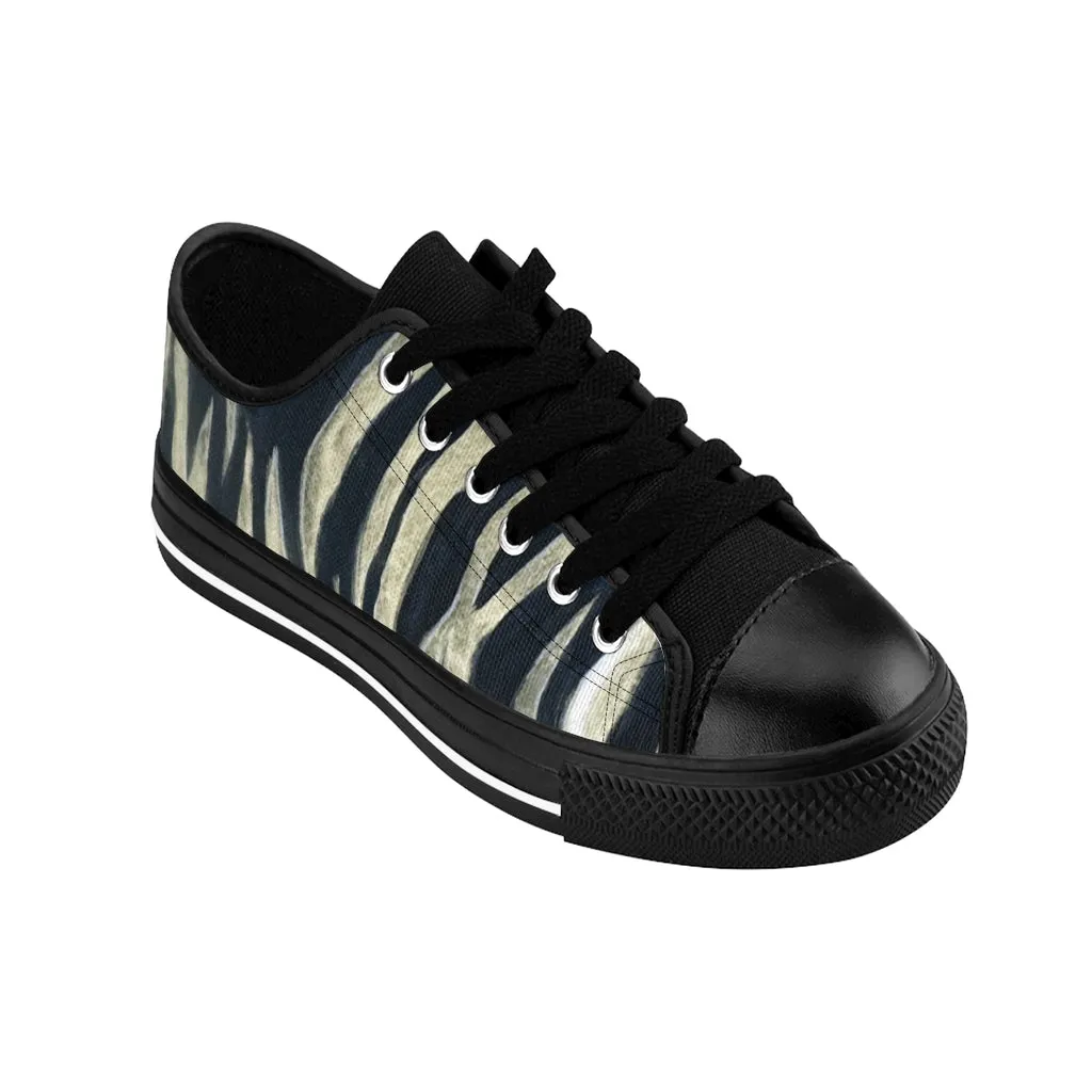 Tiger Striped Women's Sneakers, Light Yellow Animal Print Low Top Tennis Shoes For Ladies