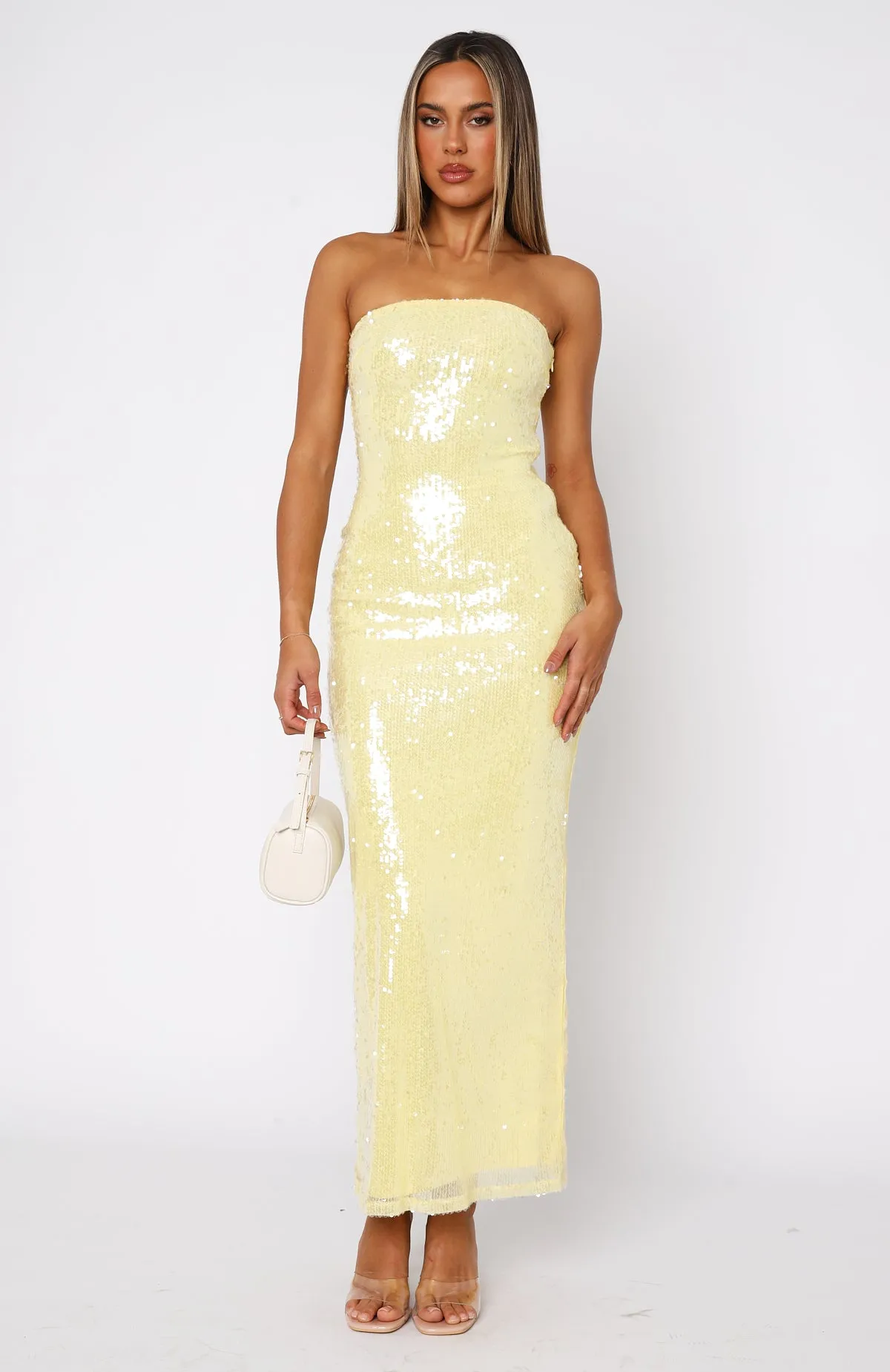 Totally Clueless Strapless Maxi Dress Lemon