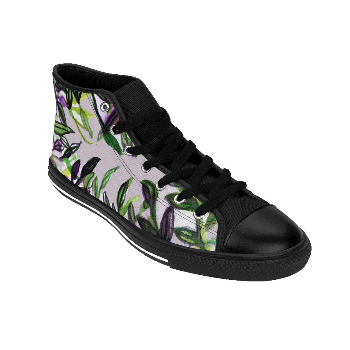 Tropical Men's High Tops, Light Gray Green Tropical Leaf Print High-top Sneakers Tennis Shoes