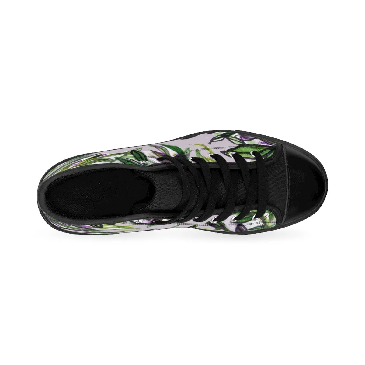 Tropical Men's High Tops, Light Gray Green Tropical Leaf Print High-top Sneakers Tennis Shoes