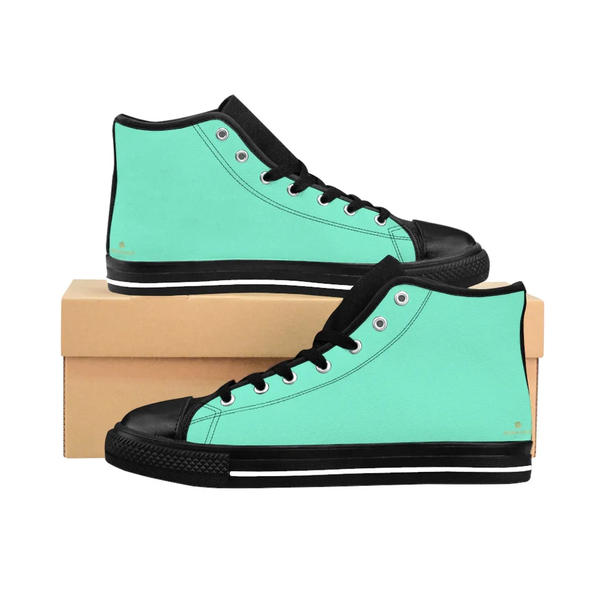 Turquoise Blue Men's High Top, Best Solid Color Print Premium Men's High-top Fashion Sneakers Footwear