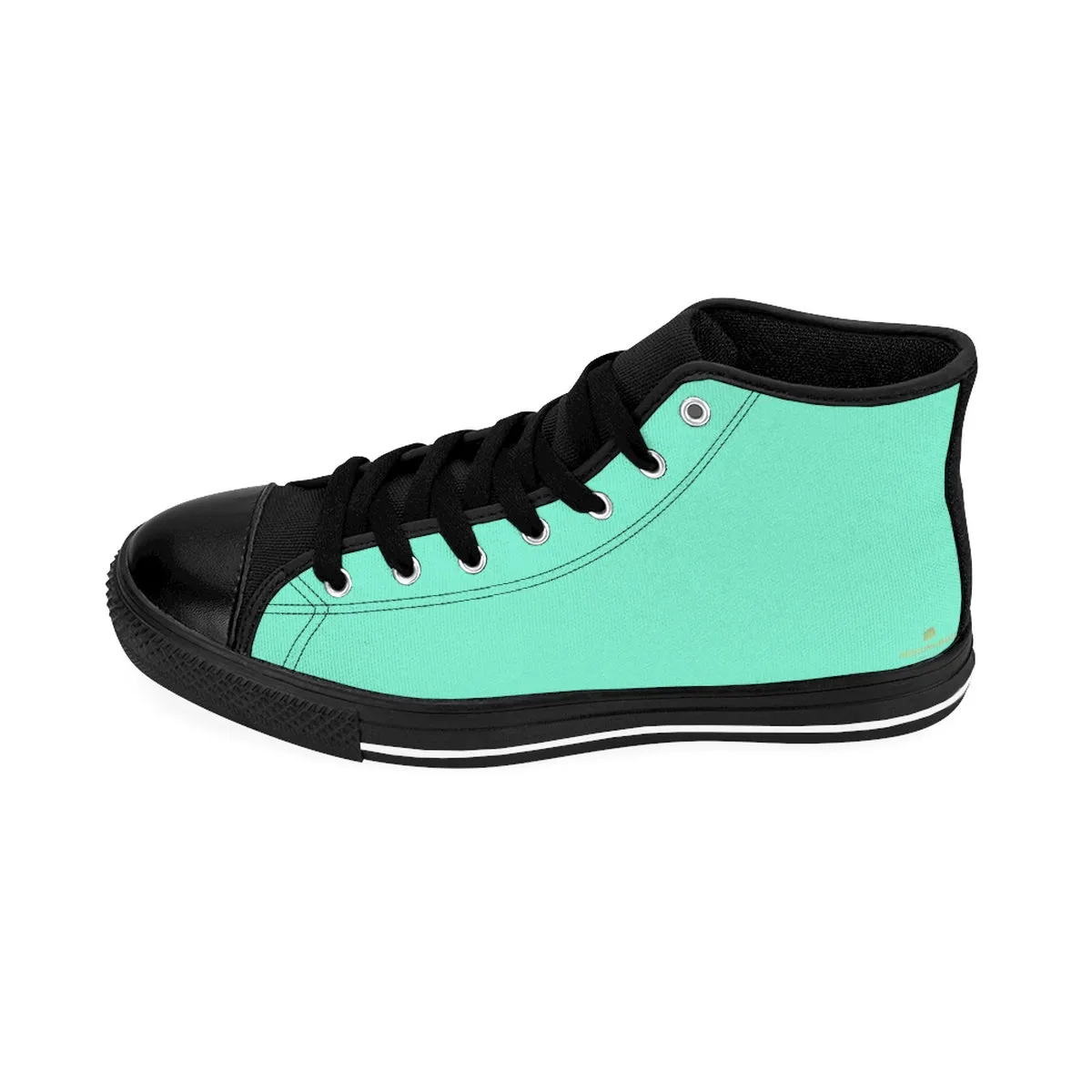 Turquoise Blue Men's High Top, Best Solid Color Print Premium Men's High-top Fashion Sneakers Footwear