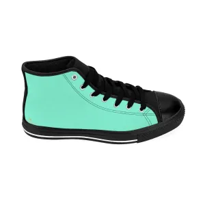 Turquoise Blue Men's High Top, Best Solid Color Print Premium Men's High-top Fashion Sneakers Footwear