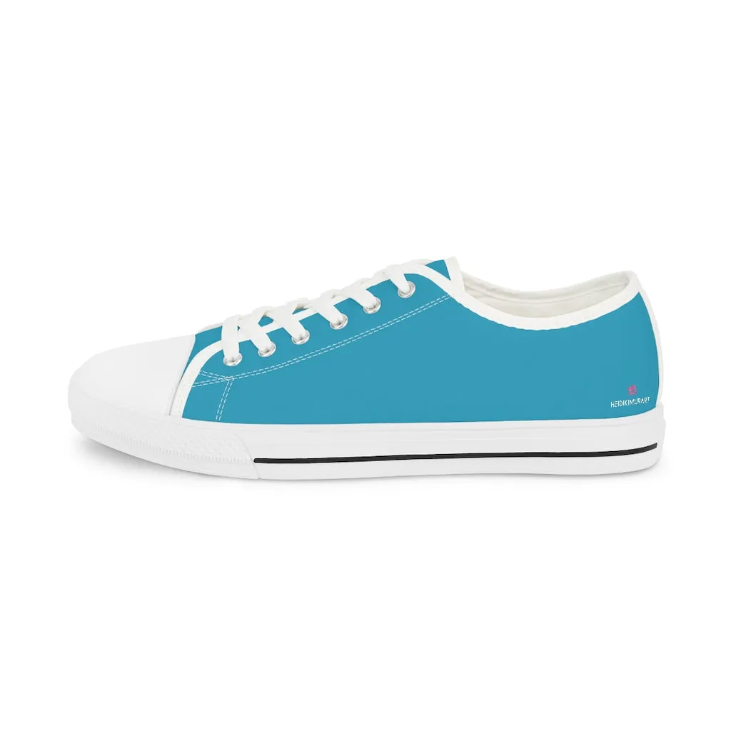 Turquoise Blue Men's Sneakers, Best Solid Blue Color Men's Low Top Sneakers Tennis Canvas Shoes (US Size: 5-14)