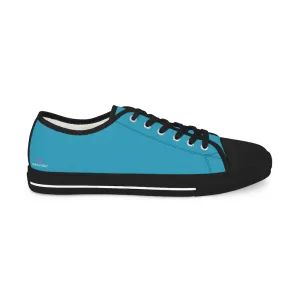 Turquoise Blue Men's Sneakers, Best Solid Blue Color Men's Low Top Sneakers Tennis Canvas Shoes (US Size: 5-14)