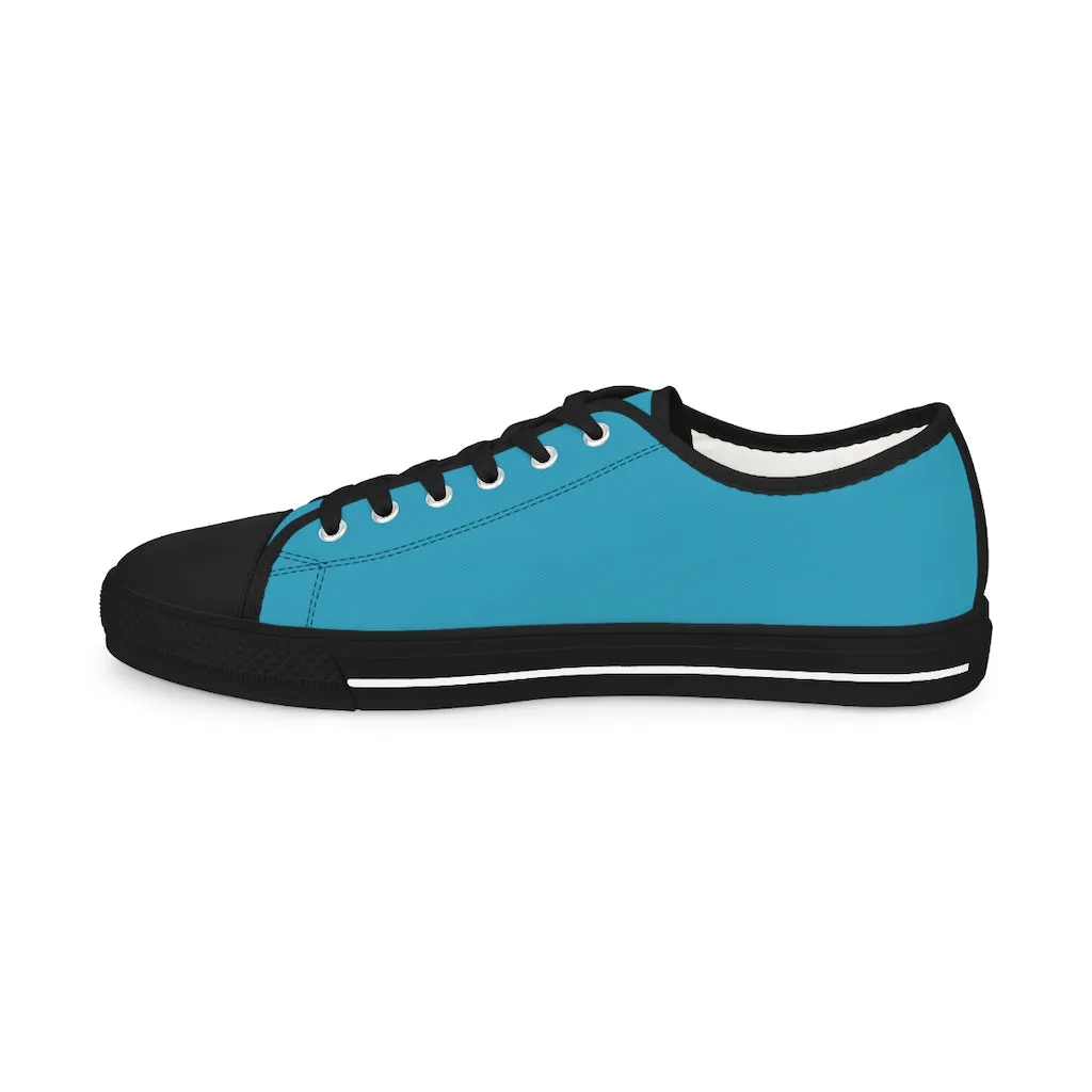 Turquoise Blue Men's Sneakers, Best Solid Blue Color Men's Low Top Sneakers Tennis Canvas Shoes (US Size: 5-14)