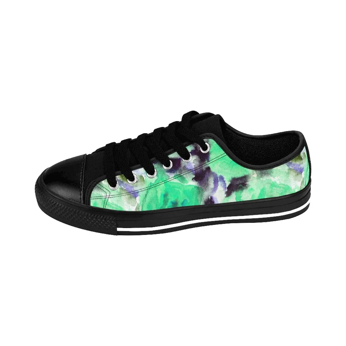 Turquoise Floral Ladies Sneakers, Blue Rose Designer Low Top Women's Shoes (US Size 6-12)