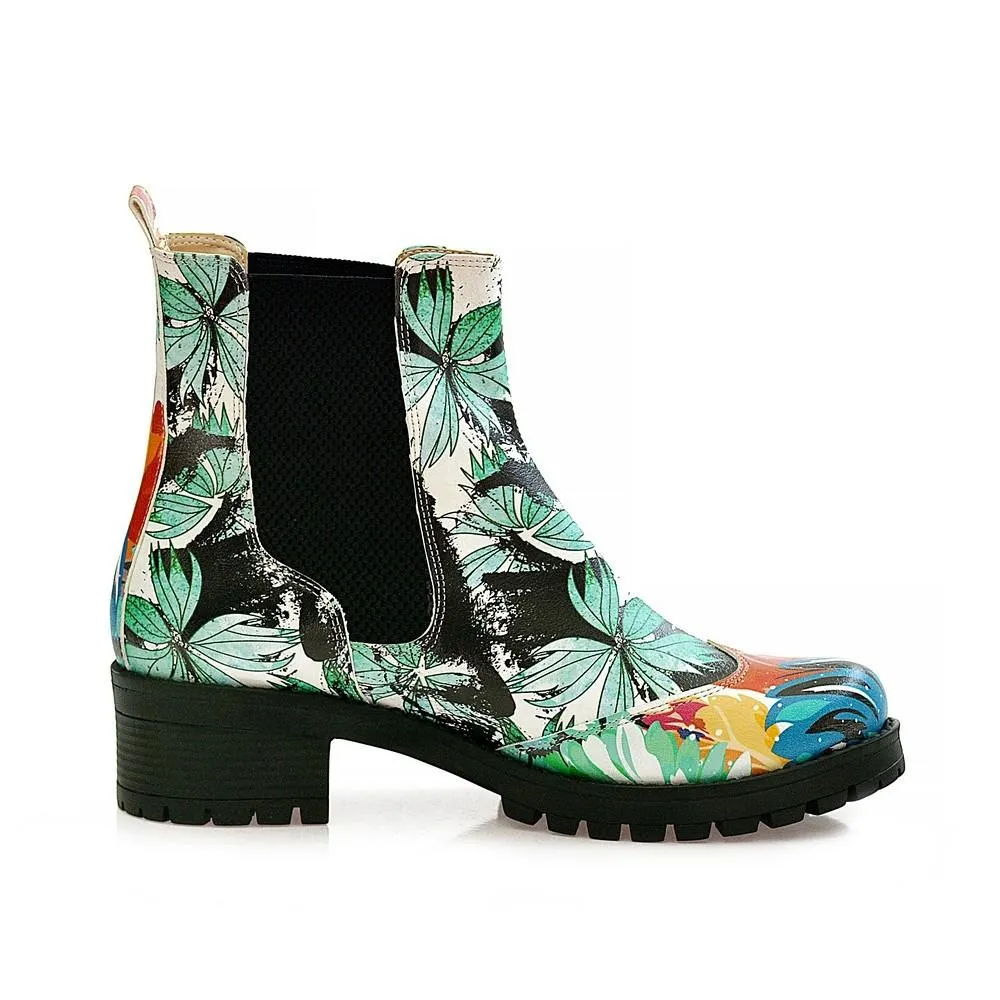 Turquoise Flowers Short Boots WLAS113