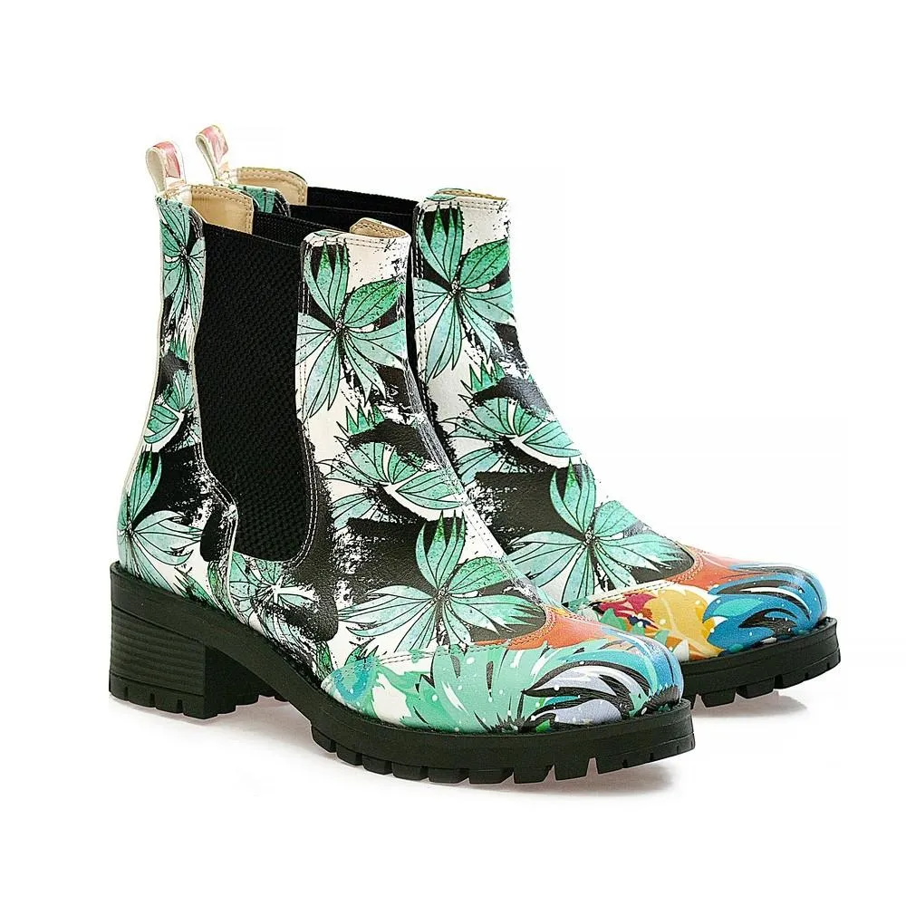 Turquoise Flowers Short Boots WLAS113