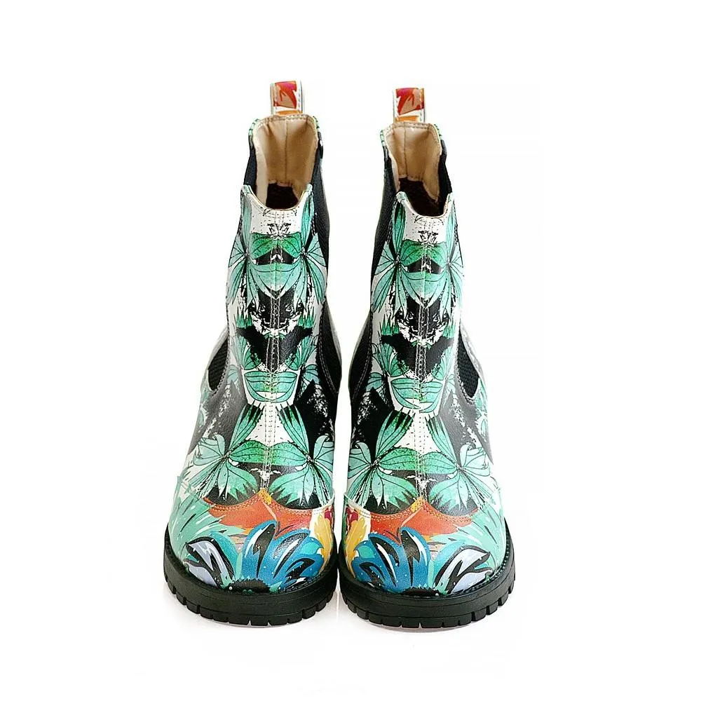 Turquoise Flowers Short Boots WLAS113