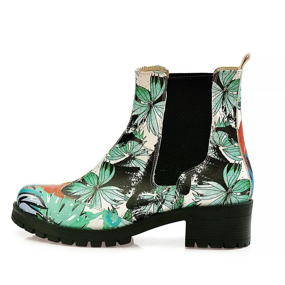 Turquoise Flowers Short Boots WLAS113