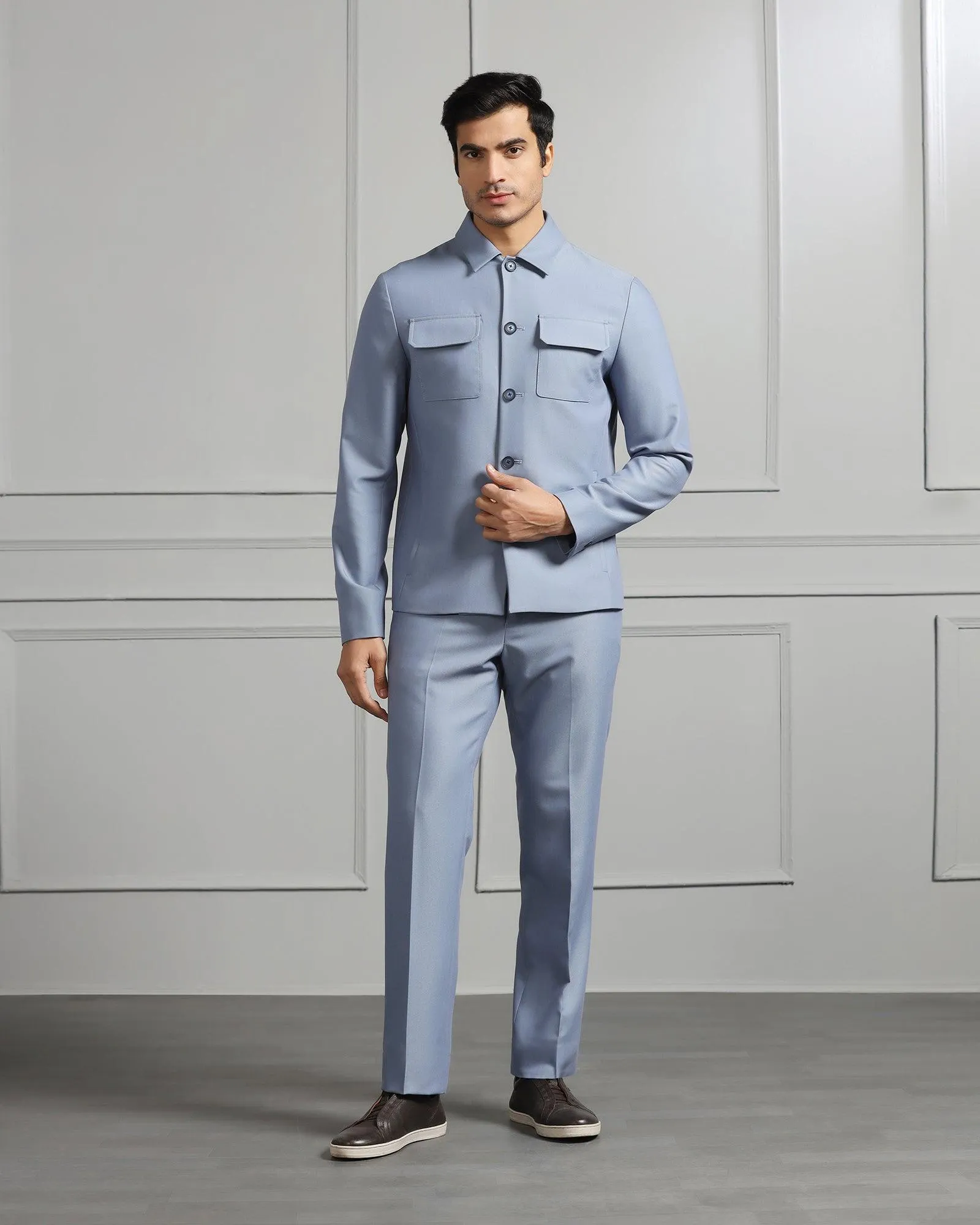 Two Piece Light Blue Solid Formal Suit - Cordex