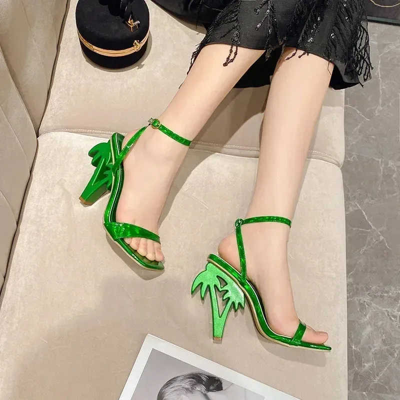 Unique Sexy Peep Toe Square Head Strange High Heeled Party Sandal Narrowband High Heel