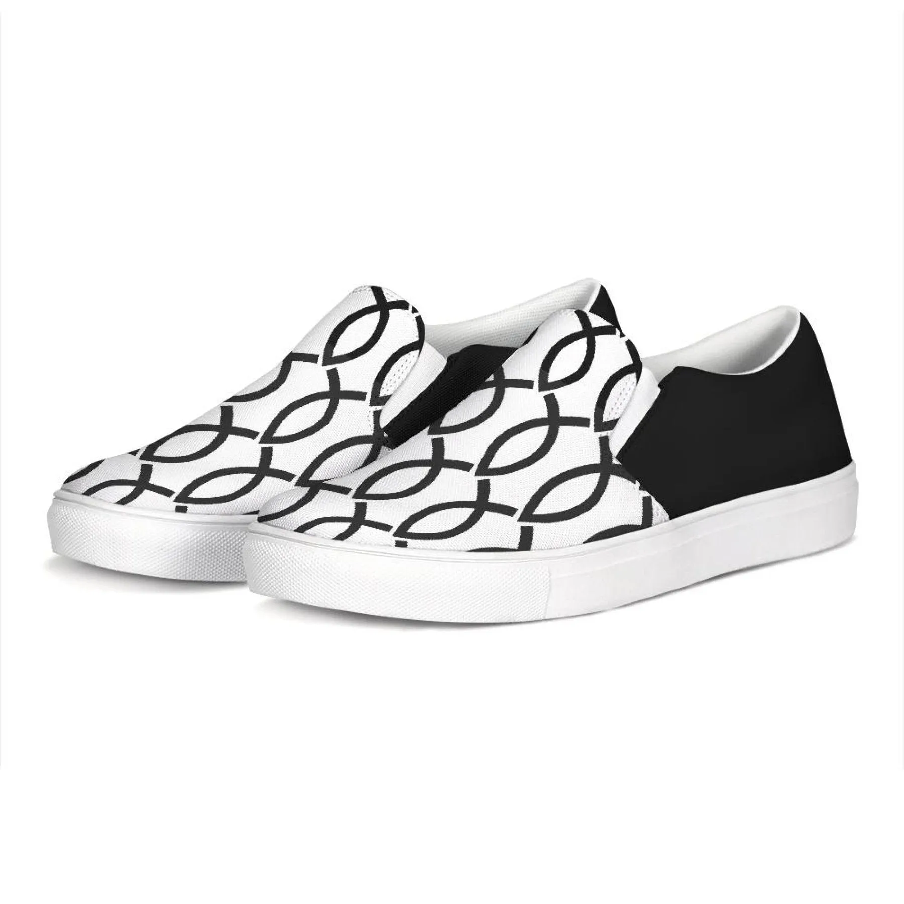 Uniquely You Womens Sneakers - Black & White Ichthys Style Low Top