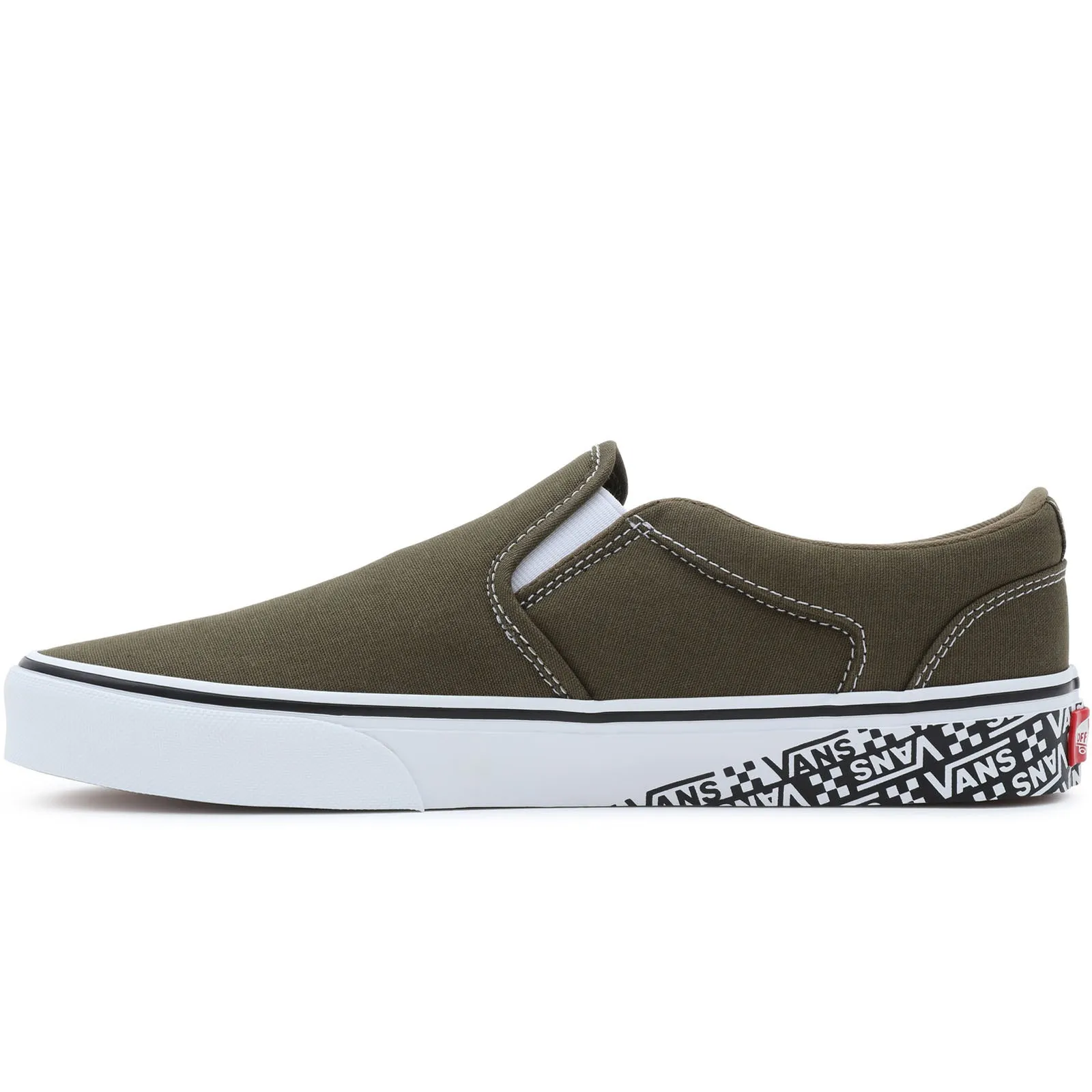 Vans Mens Asher Off The Wall Logo Slip On Trainers - Olive