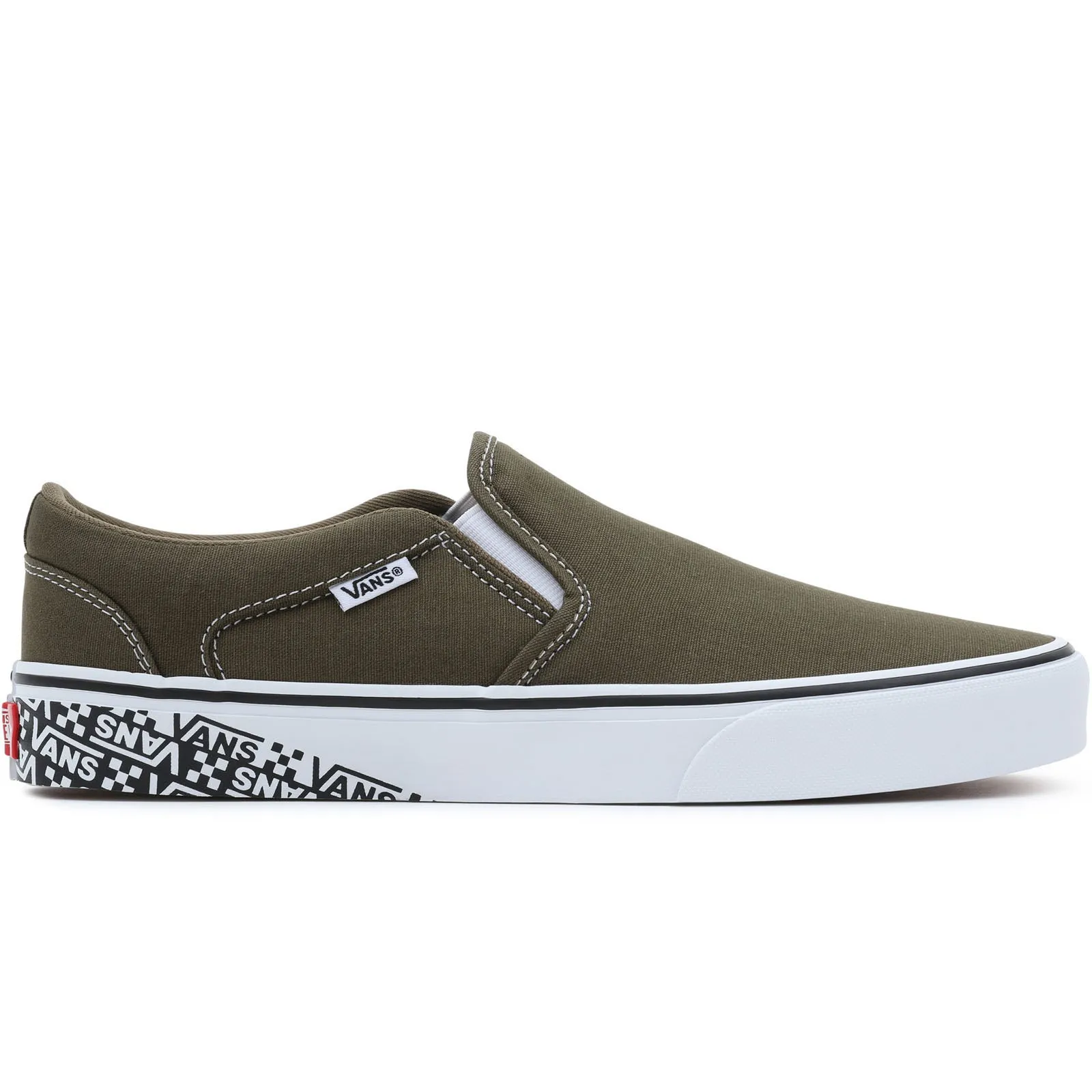 Vans Mens Asher Off The Wall Logo Slip On Trainers - Olive