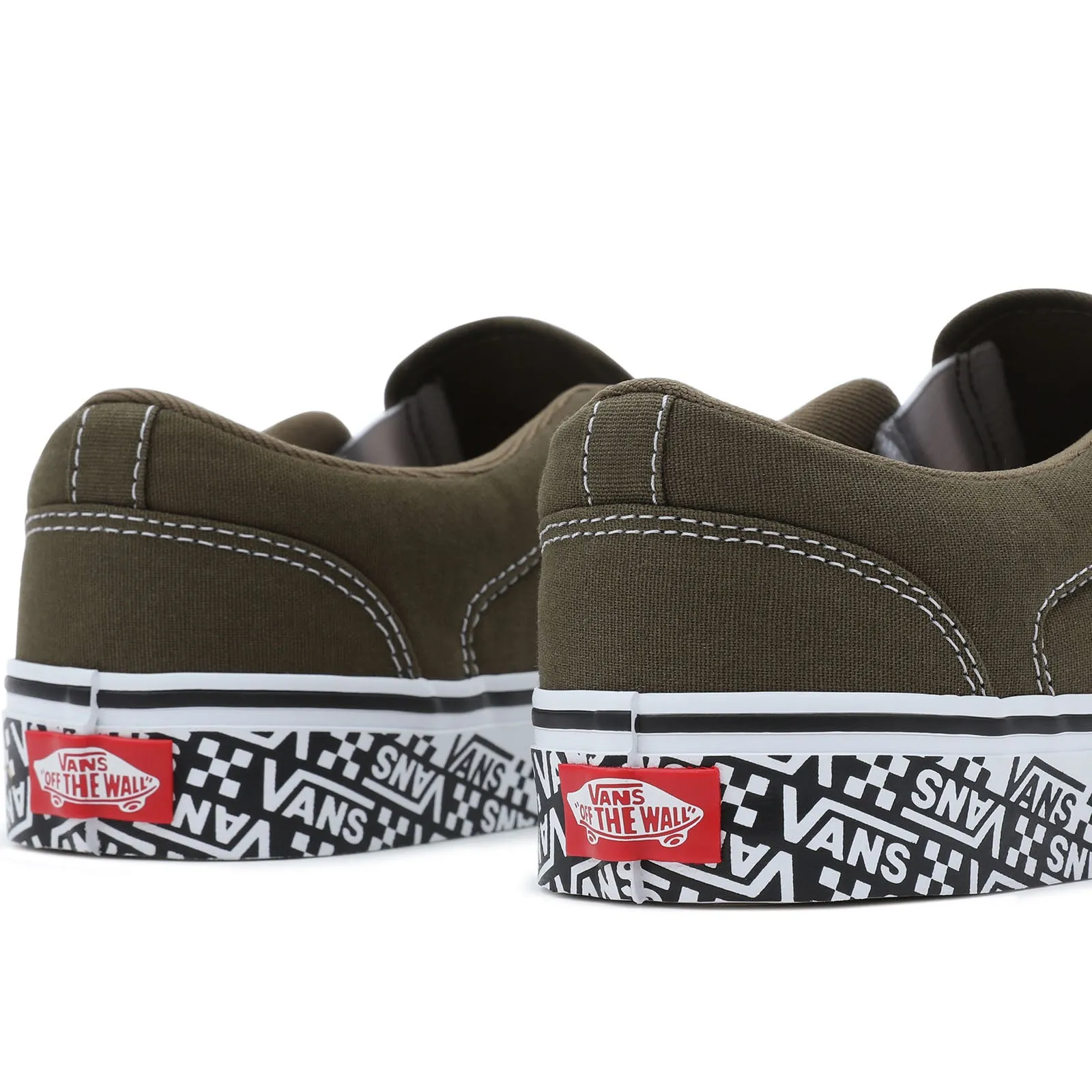 Vans Mens Asher Off The Wall Logo Slip On Trainers - Olive