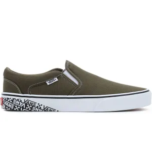 Vans Mens Asher Off The Wall Logo Slip On Trainers - Olive