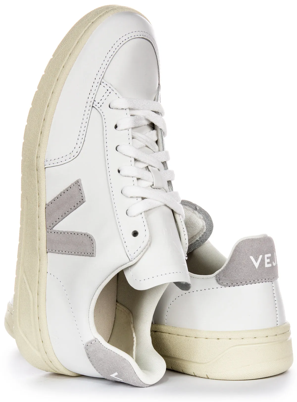 Veja V 12 Leather In White Light Grey For Men