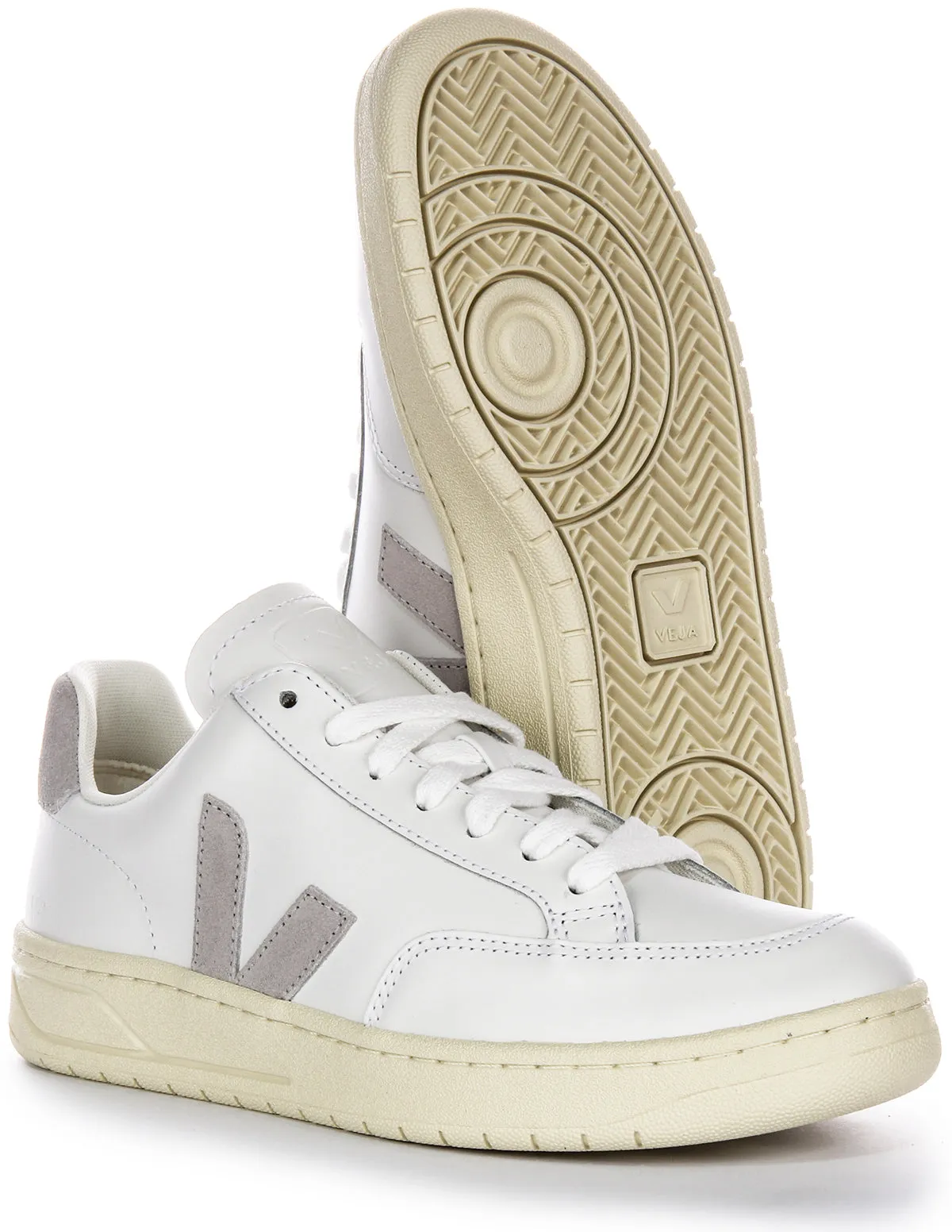 Veja V 12 Leather In White Light Grey For Men