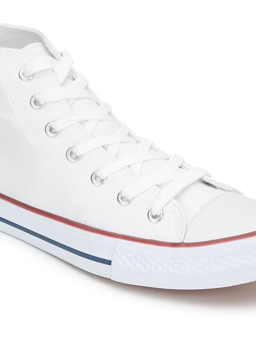 White Canvas High Ankle Stylish Lace-Up Sneakers (TC-CAN2-WHT)