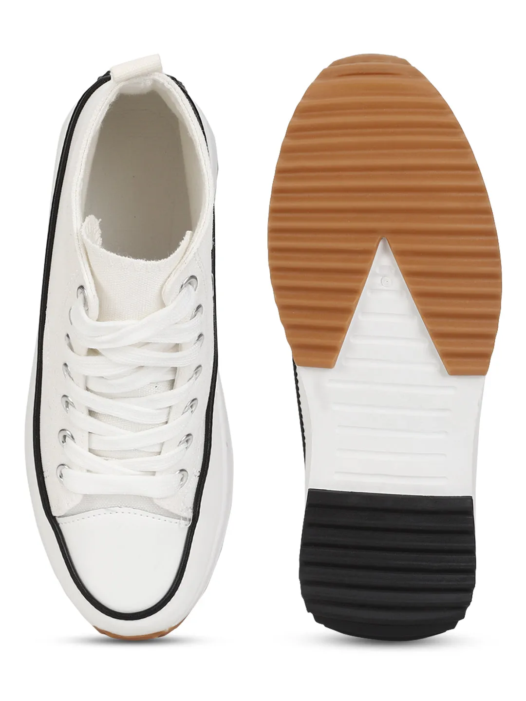 White Canvas Lace Up Sneakers (TC-RS3476-WHT)