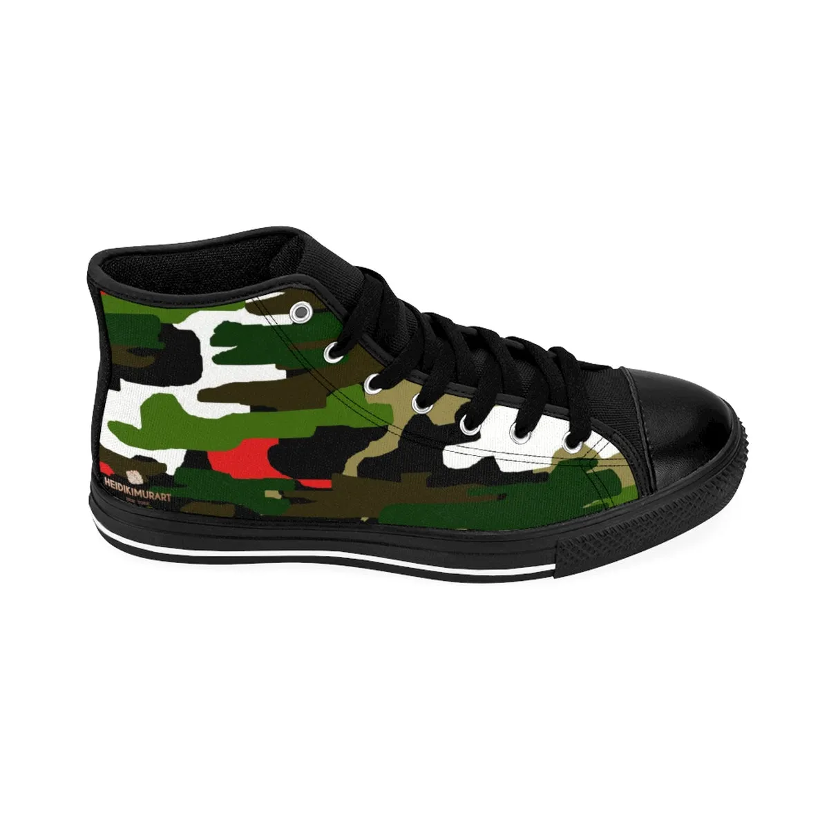 White Red Green Camouflage Army Military Print Men's High-top Sneakers Running Shoes