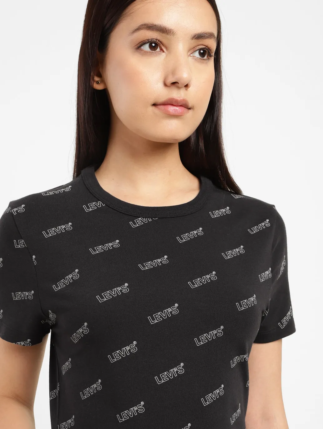 Women's Brand Logo Slim Fit T-shirt Black